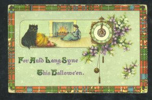 VINTAGE HALLOWEEN POSTCARD JOHN WINSCH BLACK CAT CLOCK DECATUR ILLINOIS 1911