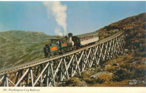 Mt Washington New Hampshire Cog Railway Steam Locomotive on Track, Postcard