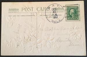 Postcard Used “Happy Birthday” embossed Flowers LB