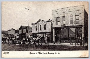 K46/ Iroquois South Dakota Postcard c1910 Main Street Store Workers 453