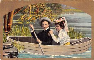 LOT OF 5 ROMANCE POSTCARDS 1910s~YOUNG COUPLE IN BOAT~ADDRESSED TO MARSHALL VA