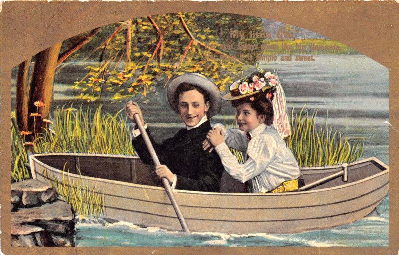 LOT OF 5 ROMANCE POSTCARDS 1910s~YOUNG COUPLE IN BOAT~ADDRESSED TO MARSHALL VA