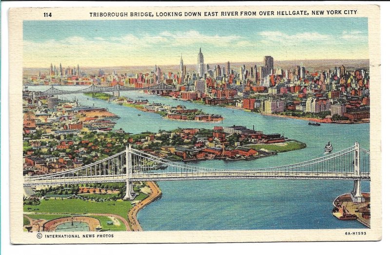 New York, NY - Triborough Bridge looking down East River - 1940