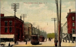 Rome New York~West Dominick Street Business~Bicycle Scoots Between Trolleys~1911 