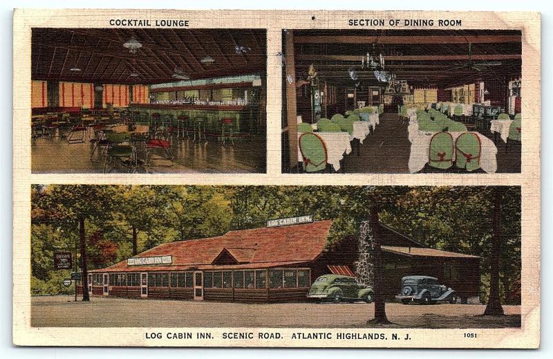 Postcard Nj Atlantic Highlands Log Cabin Inn Multiview Interior