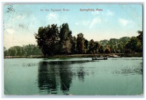 1907 On The Agawam River Lake Canoe Boat Springfield Massachusetts MA Postcard