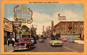 Linen Postcard Old Fremont Street in Las Vegas, Nevada