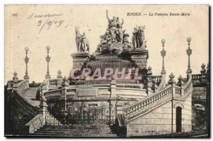 Rouen Old Postcard Fountain St. Mary