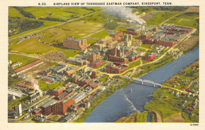 Airplane View of Tennessee Eastman Company, Kingsport, TN ca 1940s Postcard