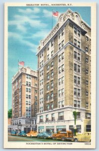 1940 Rochester New York Postcard Sheraton Hotel Distinction Building Cars Linen