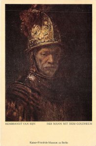 Lot196 rembrandt man with gold helmet painting postcard berlin museum germany