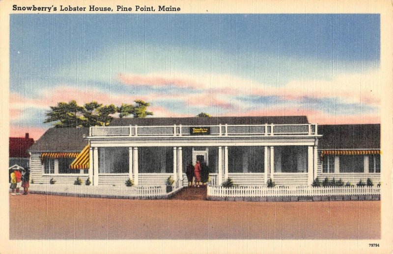 Pine Point, Maine SNOWBERRY'S LOBSTER HOUSE Roadside '40s Linen Vintage Postcard