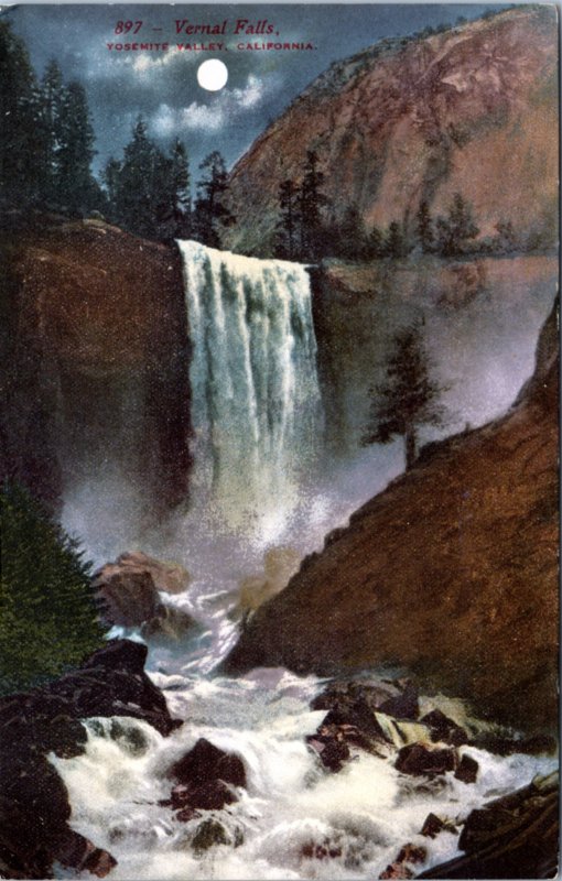 Vernal Falls at night with moon