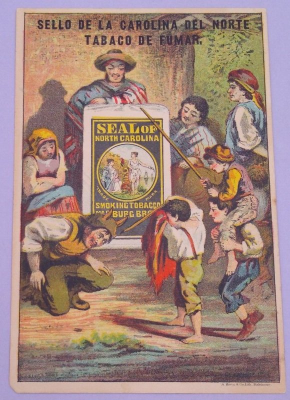 1800s Seal North Carolina Smoking Tobacco Marburg Spanish Children Trade Card