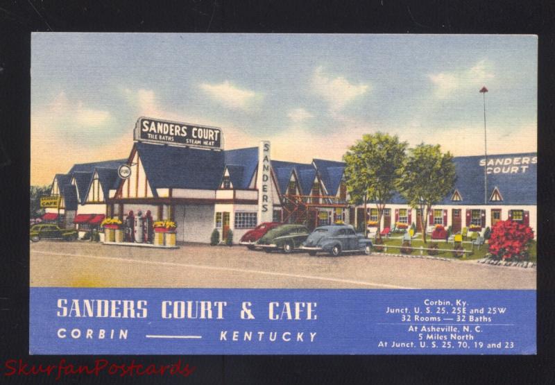 CORBIN KENTUCKY SANDERS COURT RESTAURANT GAS STATION ADVERTISING POSTCARD