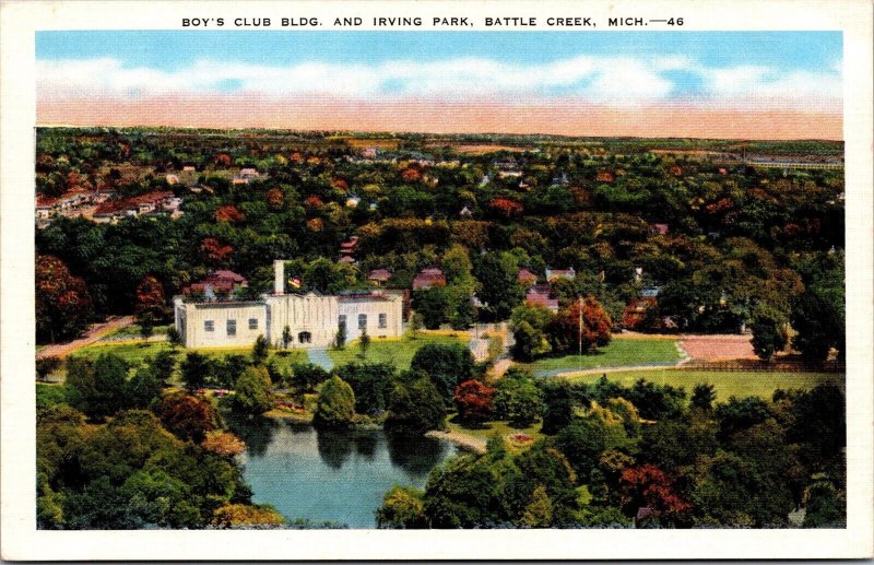 Vtg Battle Creek Michigan MI Boys Club & Irving Park 1930s Linen Postcard