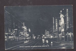 SCRANTON PENNSYLVANIA PA. DOWNTOWN STREET SCENE AT NIGHT VINTGE POSTCARD