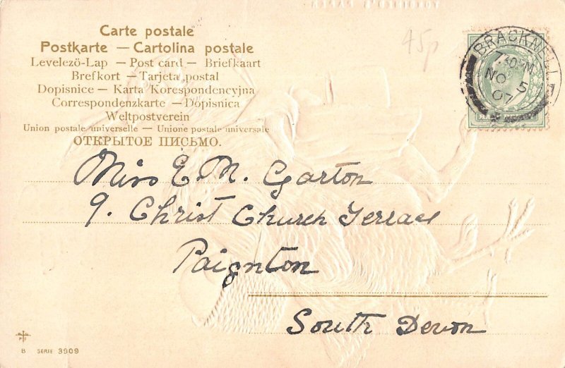 Easter Humanized Rabbit Painter Chicken Egg Basket 1907 embossed postcard B921