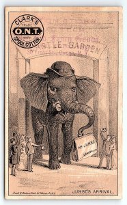 c1880 CLARK'S O.N.T. SPOOL COTTON ANTHROPORPHIC ELEPHANT JUMBO TRADE CARD P1988