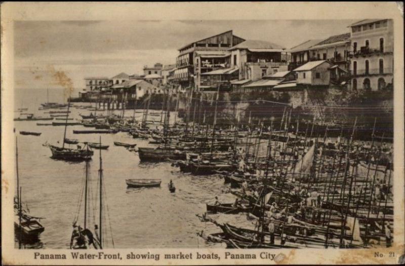 Panama - Waterfront Busy Market Scene c1910 Postcard ARISTA