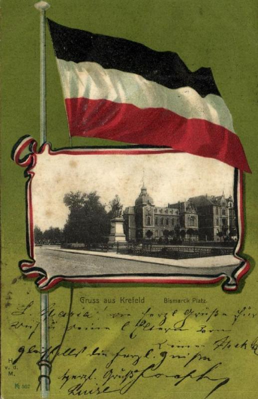 germany, KREFELD, Bismarck Platz, Flag Postcard (1901)