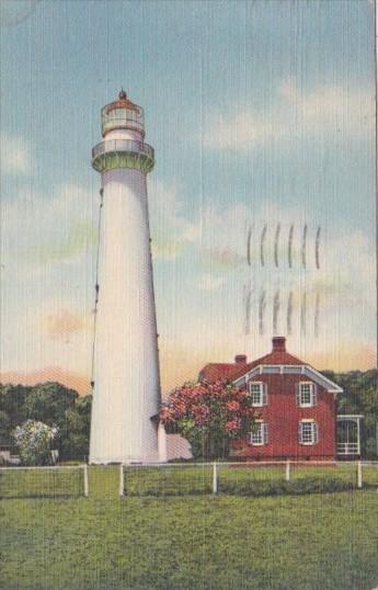 Lighthouse On St Simons Island Georgia 1943 Curteich