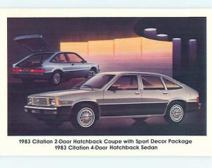 Unused 1983 car dealer postcard CHEVROLET CITATION 2 AND 4 DOOR MODELS o8316@