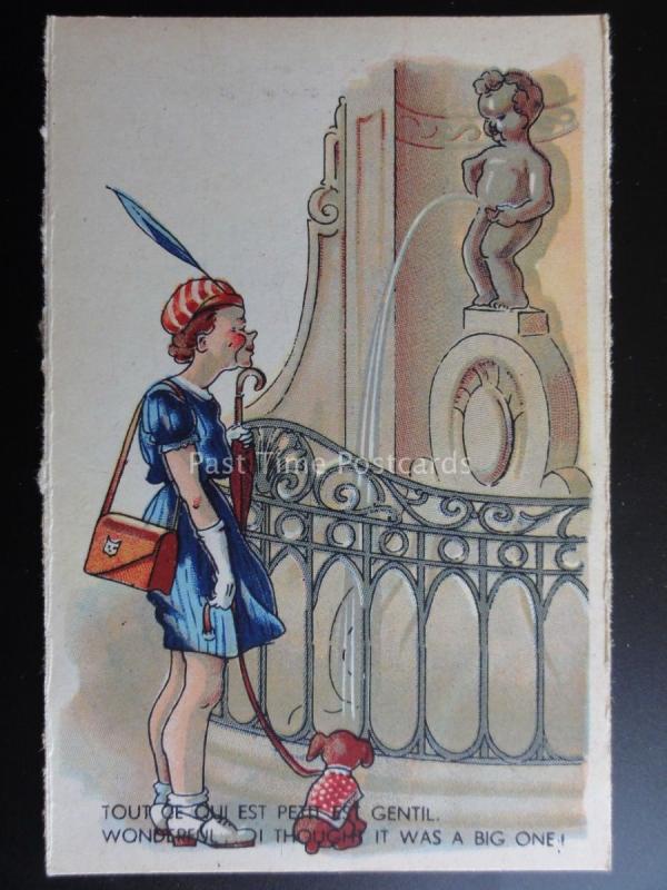 Manneken PIS: Women & Dog WONDERFUL..I THOUGHT IT WAS A BIG ONE! Old Postcard