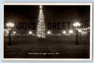 Season Greetings Postcard RPPC Photo Civic Central At Night Christmas 1923