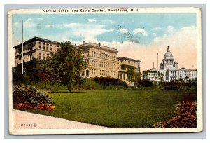 Vintage 1921 Postcard Normal School & State Capitol Providence Rhode Island