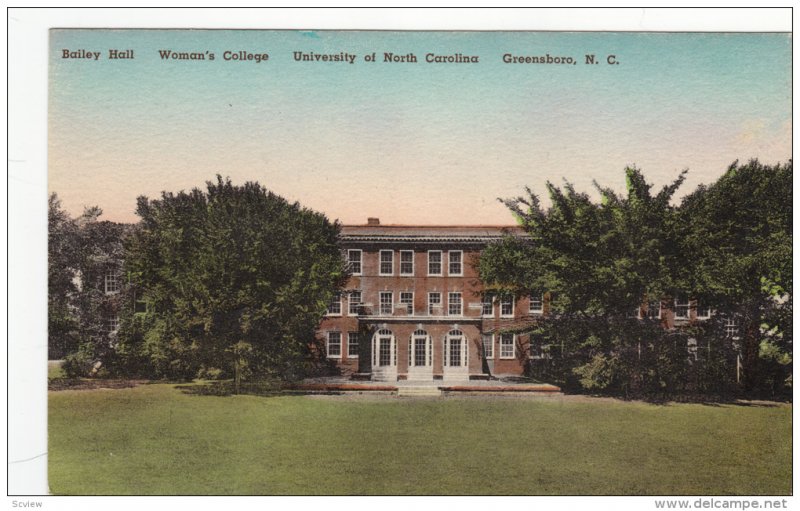 Hand-colored, Bailey HAll, Woman's College, University of North Carolina, GRE...