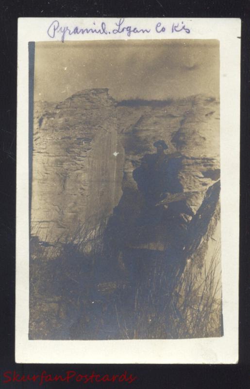 RPPC OAKLEY KANSAS LOGAN COUNTY PYRAMID UNUSUAL ROCKS REAL PHOTO POSTCARD