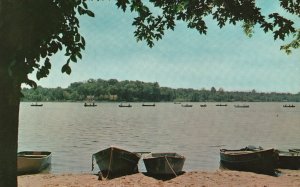 Michigan, Fish Are Biting, Inland Lakes, Wood Boats Near Shore, Vintage Postcard