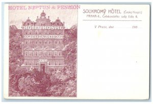 c1910 Hotel Neptun & Pension Stamp Soukromy Hotel Prague Czech Republic Postcard