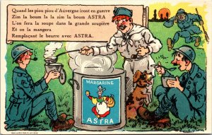 French Advertising Postcard Soldiers & Dog Like Soup Made with Astra Margarine
