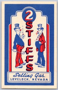 DS1/ Advertising Postcard Linen Lovelock Nevada 2 Stiffs Gas Station Comic 64