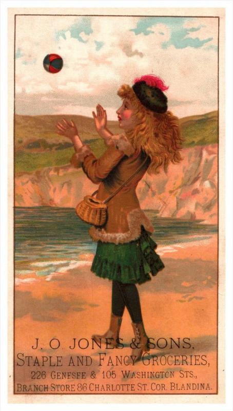 Girl playing Catch   Victorian Trade Card