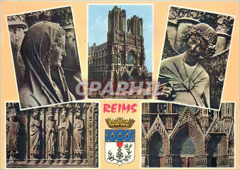 Modern Postcard Reims (Marne) Facade of the Cathedral (XIII century) The Virg...