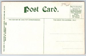 Calais Maine~Main & Church Stores~Post Office Mansard Roof~Flag Over Street~1910