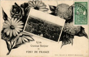 PC CPA MARTINIQUE, BONJOUR DE FORT DE FRANCE, Vintage Postcard (b19860)