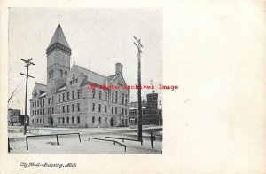 7 Postcards, Lansing, Michigan, City Hall-School-Masonic Temple-Bridge