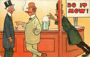 Postcard 1907 men at beer pub bar comic humor Valentines TP24-2163