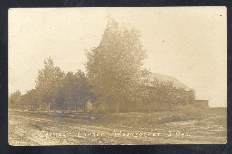 RPPC WOONSOCKET SOUTH DAKOTA CATHOLIC CHURCH VINTAGE REAL PHOTO POSTCARD