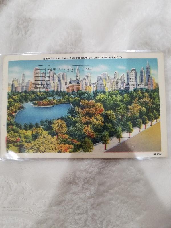 Antique/Vintage Postcard, Central Park and Midtown Skyline, New York City
