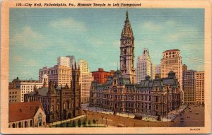 City Hall Philadelphia PA Pennsylvania Masonic Temple Left Foreground Postcard 