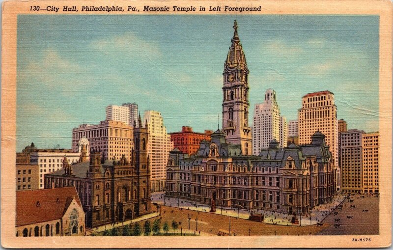 City Hall Philadelphia PA Pennsylvania Masonic Temple Left Foreground Postcard 