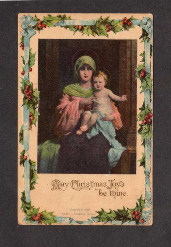 May Christmas Joy be Thine Greetings Postcard Woman holding Child H I Robbins