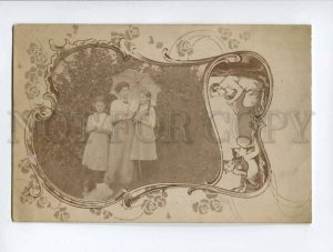 3049825 Mom & Girls & FAUN Art Nouveau REAL PHOTO