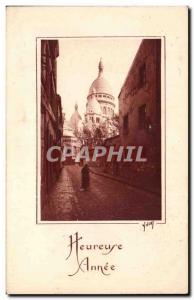 Old Postcard Paris Montmartre Sacre Coeur happy years