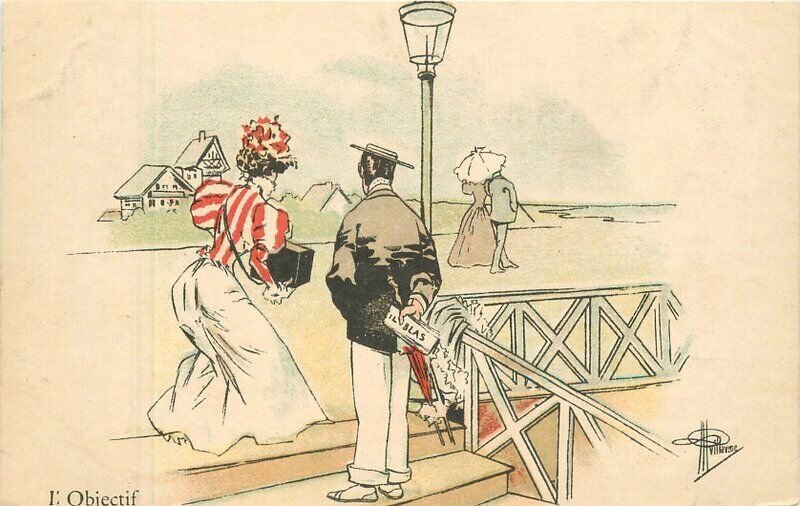 C1905 Beach romance Fashion woman Comic humor artist impression Postcard 22-7295